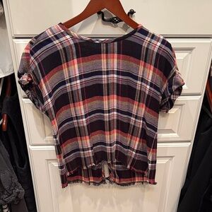 Cloth & Stone Multicolor Plaid Short Sleeve Top